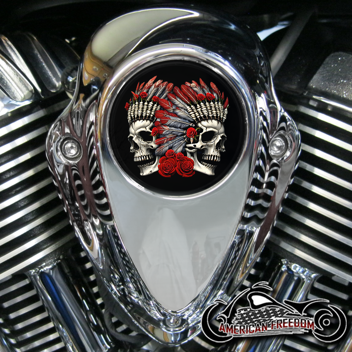 Indian Thunder Stroke Horn Insert - Skull Roses Red